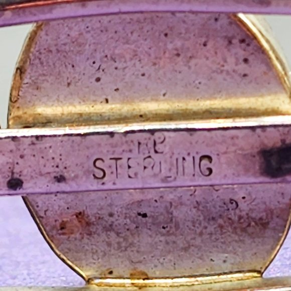 Vintage Navajo Signed Baltic Amber Three Stone Handmade Sterling Silver Bracelet - Picture 8 of 11